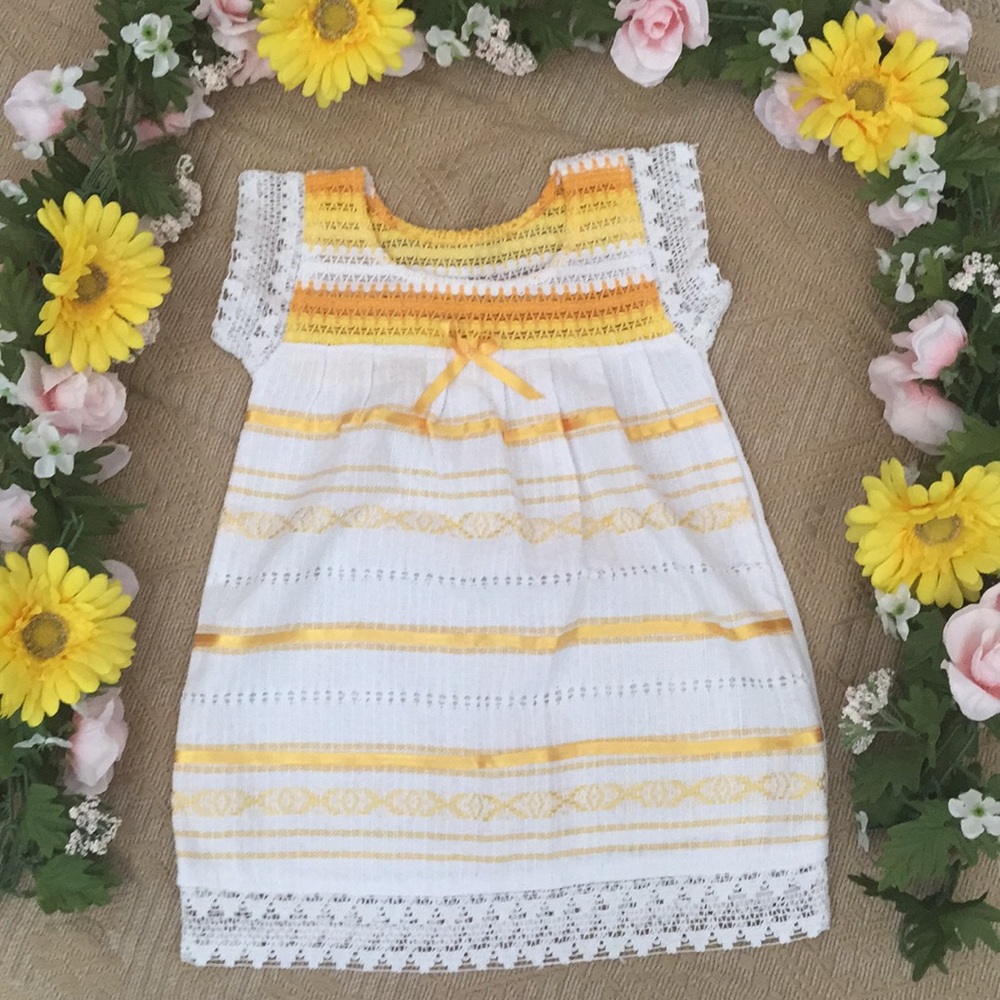 Mexican lace and ribbons baby dress size 12-18 m